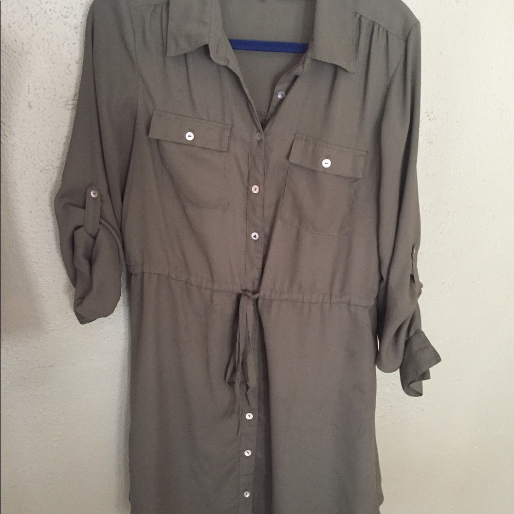 Olive button down tunic